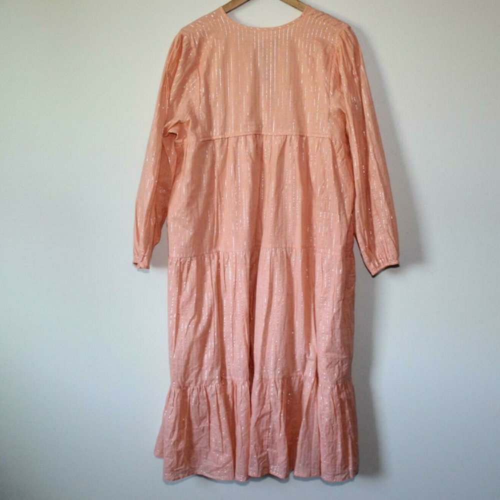 NWT India Collection Emerson Fry Heirloom Dress Peach Silver Lurex M/L H12910 - Picture 8 of 11